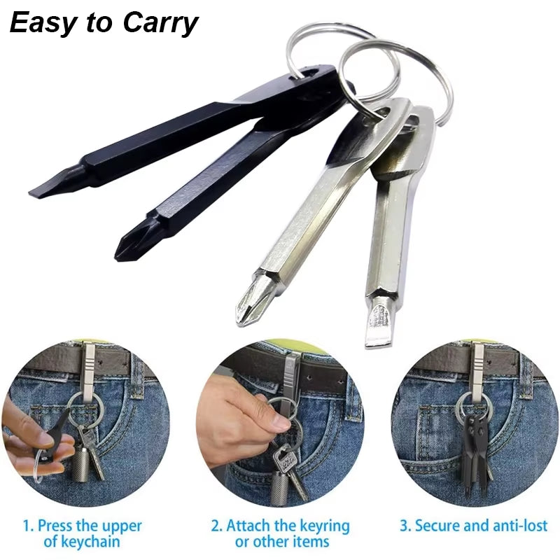 Portable Phillips Slotted Screwdriver Set Key Ring Keychain Mini Pocket Keyring Cross Screw Driver Repair Tool Gadget EDC Small