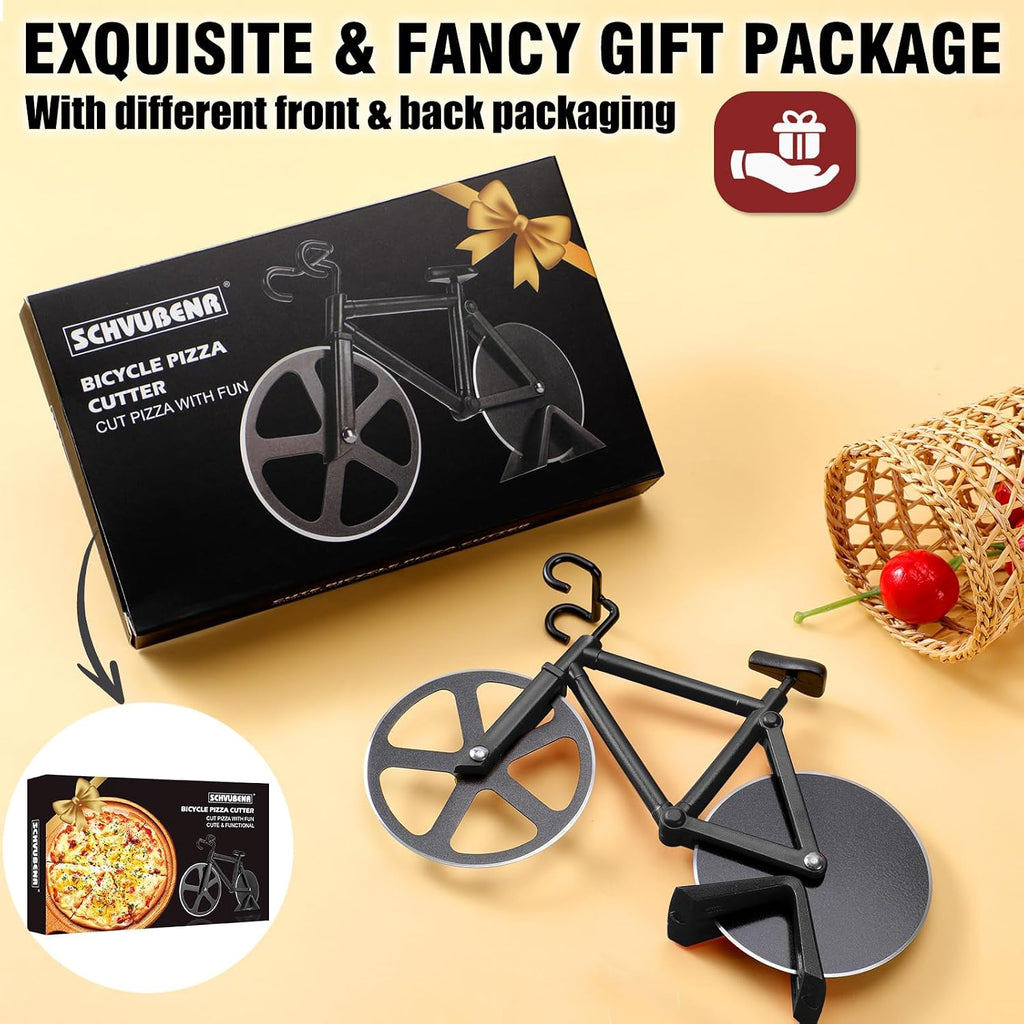 Bicycle Pizza Cutter Wheel - Gifts for Cyclists, Men, Dad, Bike Lovers - Funny Kitchen Gadgets - Cool Father’S Day, Christmas, Birthday, White Elephant Gifts - Stainless Steel Pizza Slicer(Black)