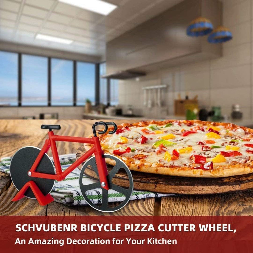 Bicycle Pizza Cutter Wheel - Gifts for Cyclists, Men, Dad, Bike Lovers - Funny Kitchen Gadgets - Cool Father’S Day, Christmas, Birthday, White Elephant Gifts - Stainless Steel Pizza Slicer(Red)