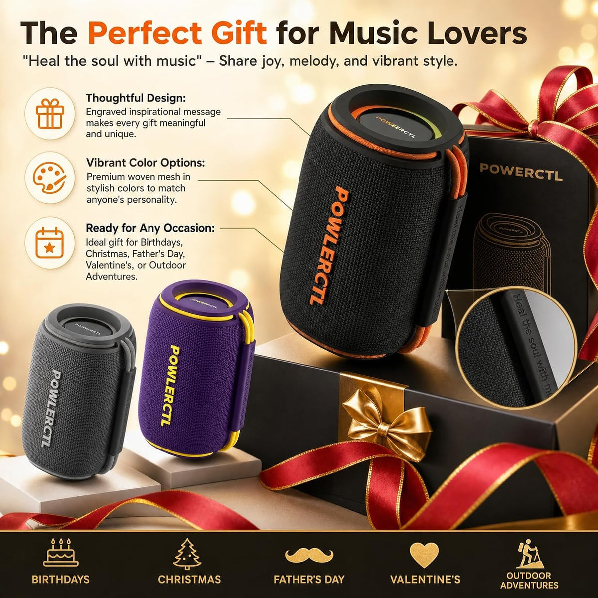Bluetooth Speaker, 360° Portable Wireless Speaker, IPX6 Waterproof, Bluetooth 5.3, 6H Play Time, TWS for Home/Outdoor/Travel/Camping, Gift for Men, Birthday Gift