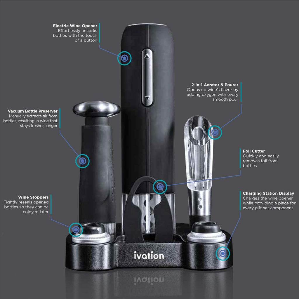 Wine Gift Set, 7-Piece Electric Opener, Aerator & Preserver Kit