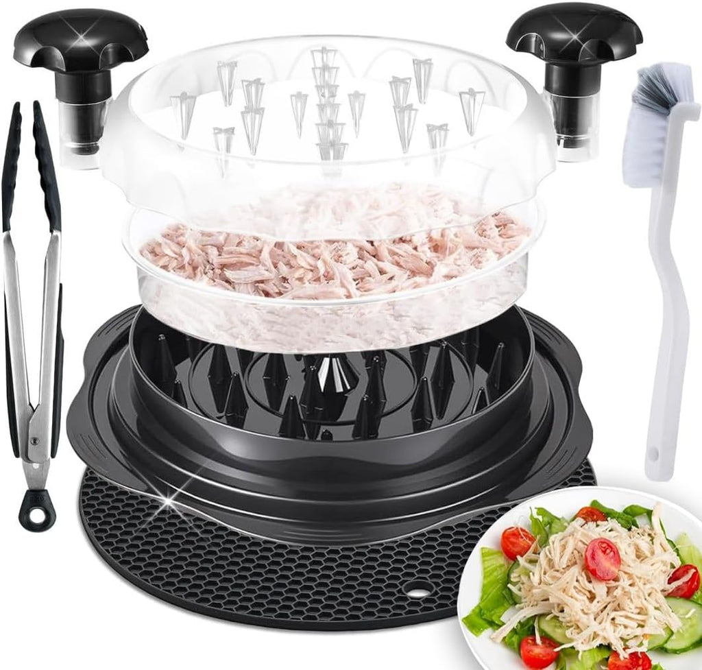 Large Chicken Shredder Tool Twist Equipped with Middle Tray, Including 1 X Anti-Slip Silicone Mat, 1X Kitchen Tongs and 1X Cleaning Brush, Suitable for Pork Beef‬ Chicken‬ Breast (Black)