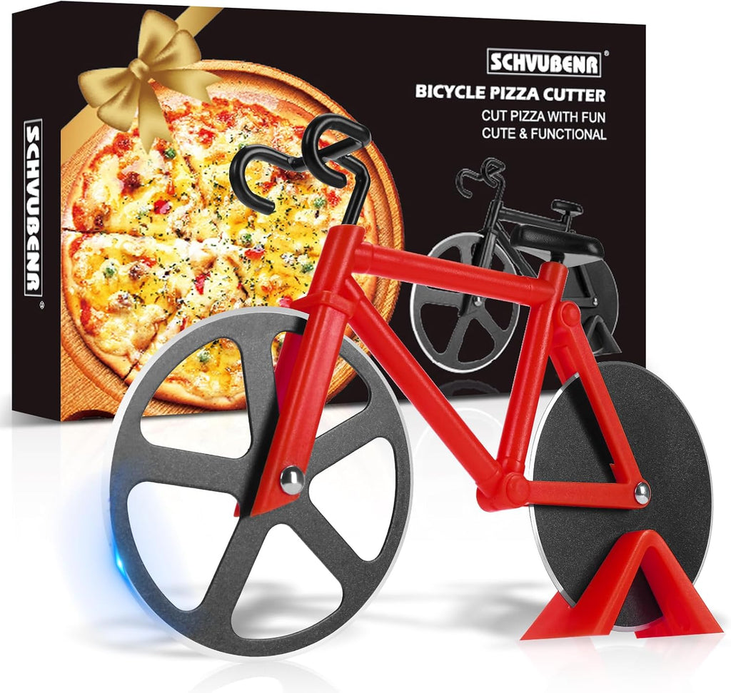 Bicycle Pizza Cutter Wheel - Gifts for Cyclists, Men, Dad, Bike Lovers - Funny Kitchen Gadgets - Cool Father’S Day, Christmas, Birthday, White Elephant Gifts - Stainless Steel Pizza Slicer(Red)