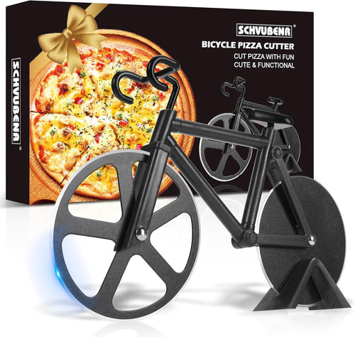 Bicycle Pizza Cutter Wheel - Gifts for Cyclists, Men, Dad, Bike Lovers - Funny Kitchen Gadgets - Cool Father’S Day, Christmas, Birthday, White Elephant Gifts - Stainless Steel Pizza Slicer(Black)