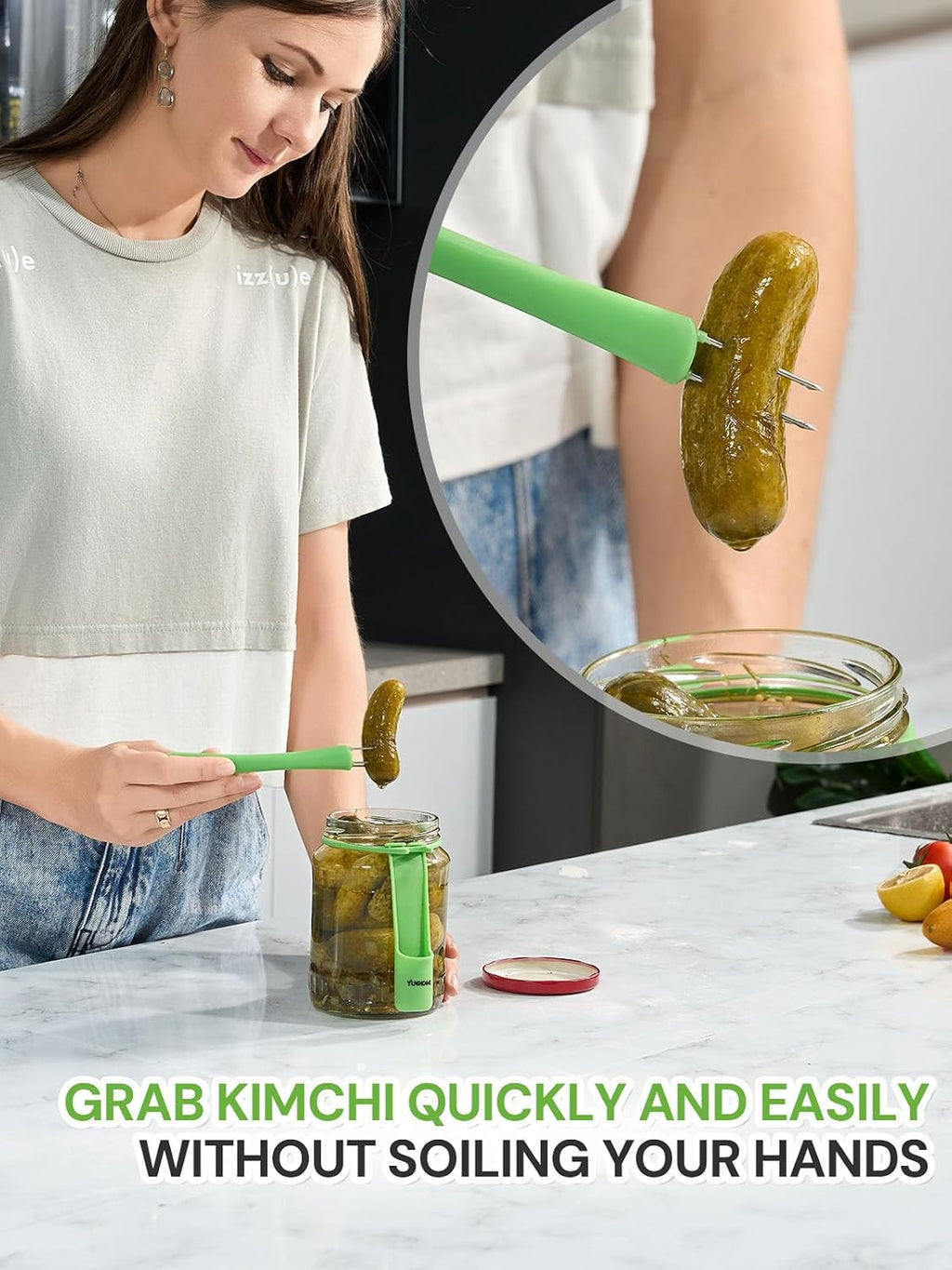 2 Pack Pickle Fork for the Jar, Pickle Grabber Tool, Stainless Steel Olive Grabber Tool, Deep Jar Vegetable Grabber for Olive, Unique Kitchen Gadgets