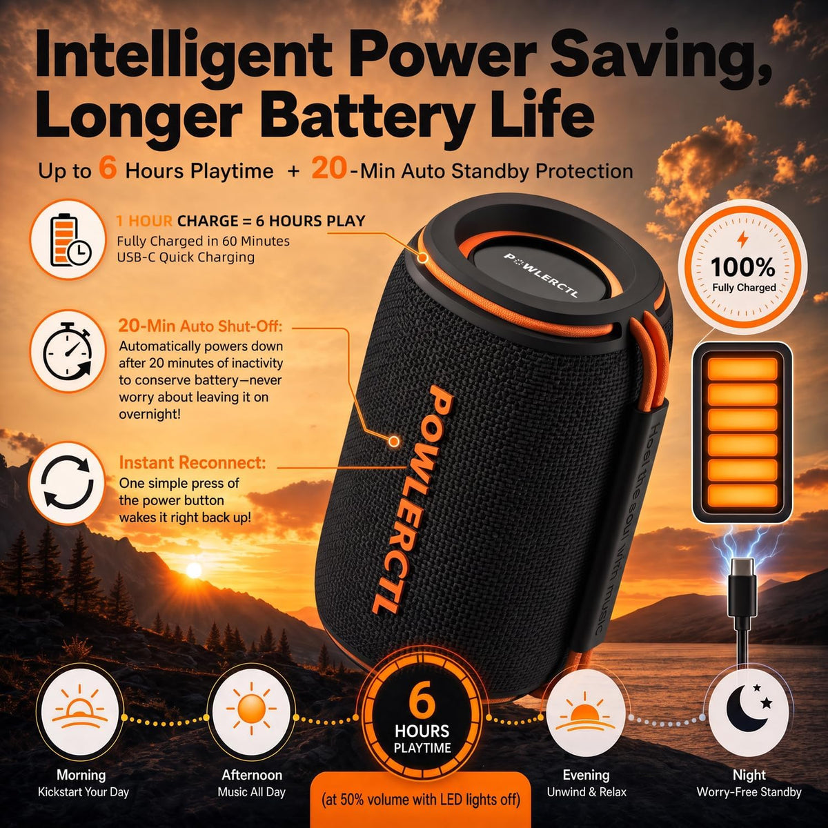 Bluetooth Speaker, 360° Portable Wireless Speaker, IPX6 Waterproof, Bluetooth 5.3, 6H Play Time, TWS for Home/Outdoor/Travel/Camping, Gift for Men, Birthday Gift