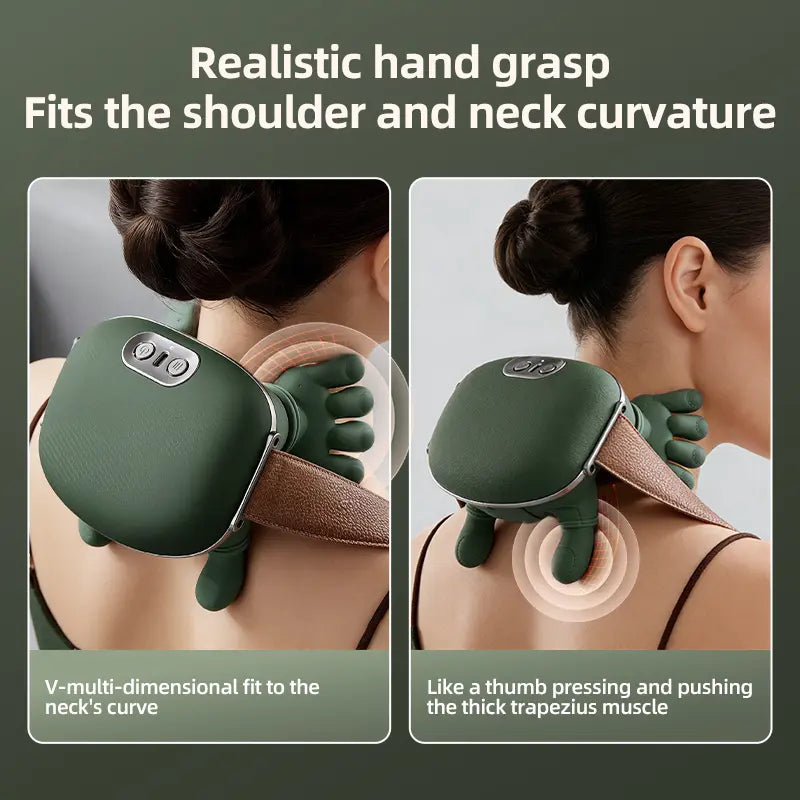 Aedwdpe Electric Bionic Hand Neck & Shoulder Massager - 3D Kneading, Heating, Rechargeable Wireless Portable, Adjustable Speed, Lightweight, Unisex, Easy-To-Use Panel, Massagers for Neck and Back Pain Relief, Back/Body Active Routine Support